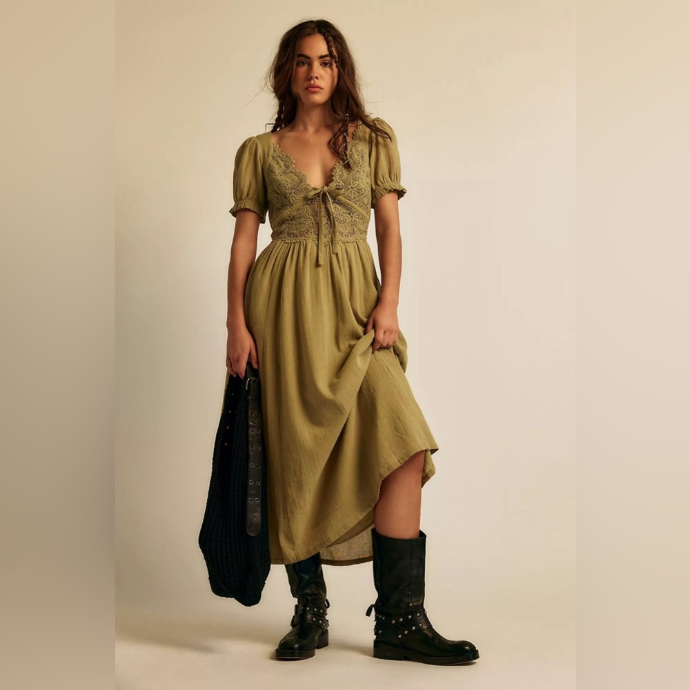 Free People Olive All You Need Lace Midi Dress M